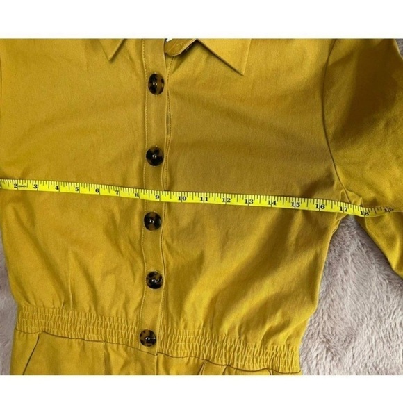Anthro See U Soon Womens Yellow Long Sleeve Shirt Romper sz Small Button - Picture 11 of 11